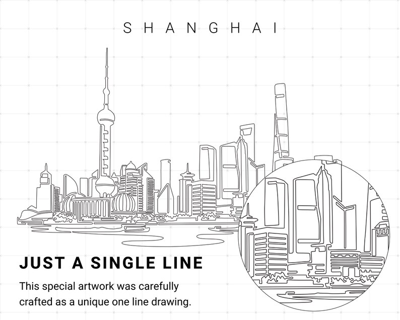 Shanghai Skyline SVG Printable Wall Art With the Shanghai Etsy