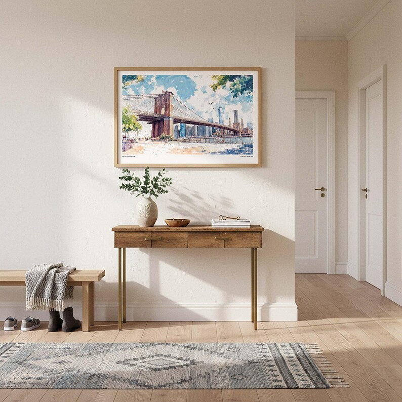 Brooklyn Bridge Art Print: NYC Watercolor Skyline Wall Decor image 2