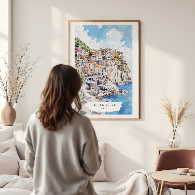 Lámina artística en acuarela de Manarola Cinque Terre - Arte mural de Italia - Regalo de viaje a Italia - Regalo de mudanza - Regalo para un nuevo hogar - Regalo de inauguración de casa imagen 6