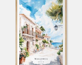Mallorca Watercolor Print, Spain Coastal Art, Mediterranean Wall Decor, Travel Wall Art, Gift for Travelers, Home Decor