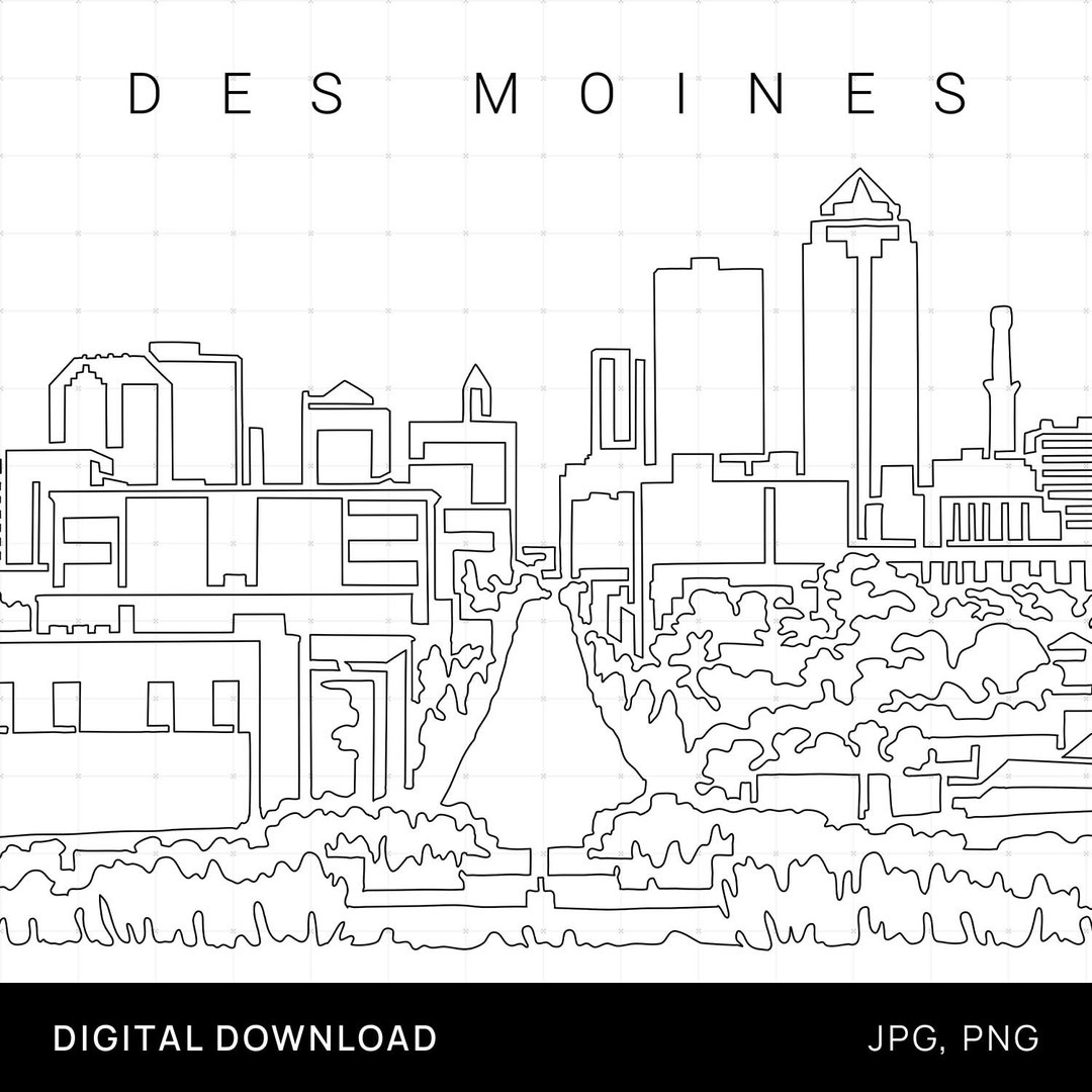 Des Moines Skyline Printable Wall Art Des Moines Iowa Etsy