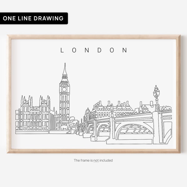 London Art Print with Big Ben Clock Tower As Unique One Line Drawing - London Travel Poster - London Wall Decor Gift