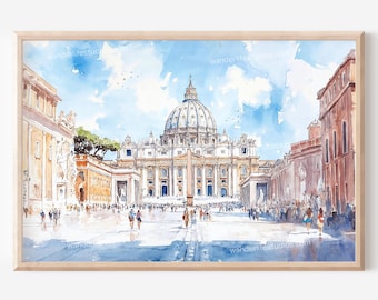 Vatican City Wall Art: St. Peter's Basilica Watercolor Digital Download
