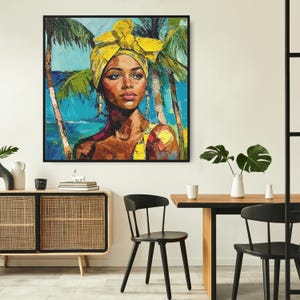 Jamaica Canvas Wall Art, Jamaican Woman Wall Art, Large Canvas Print, Square Canvas Wall Art, Tropical Wall Art, Tropical Beach Painting image 4