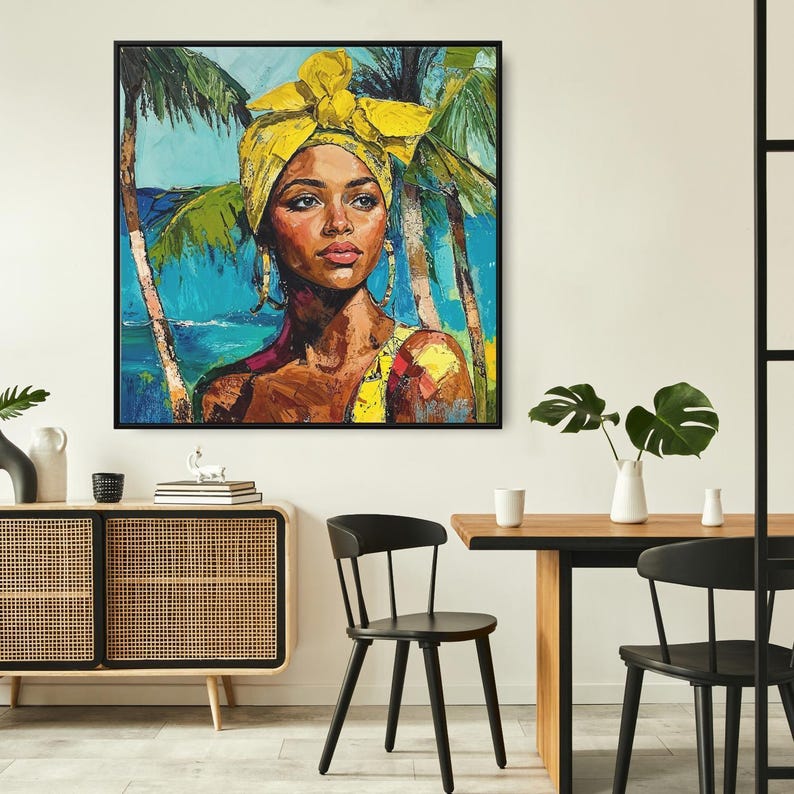 Jamaica Canvas Wall Art, Jamaican Woman Wall Art, Large Canvas Print, Square Canvas Wall Art, Tropical Wall Art, Tropical Beach Painting image 4