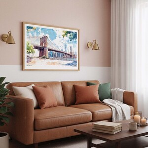 Brooklyn Bridge Art Print: NYC Watercolor Skyline Wall Decor image 4