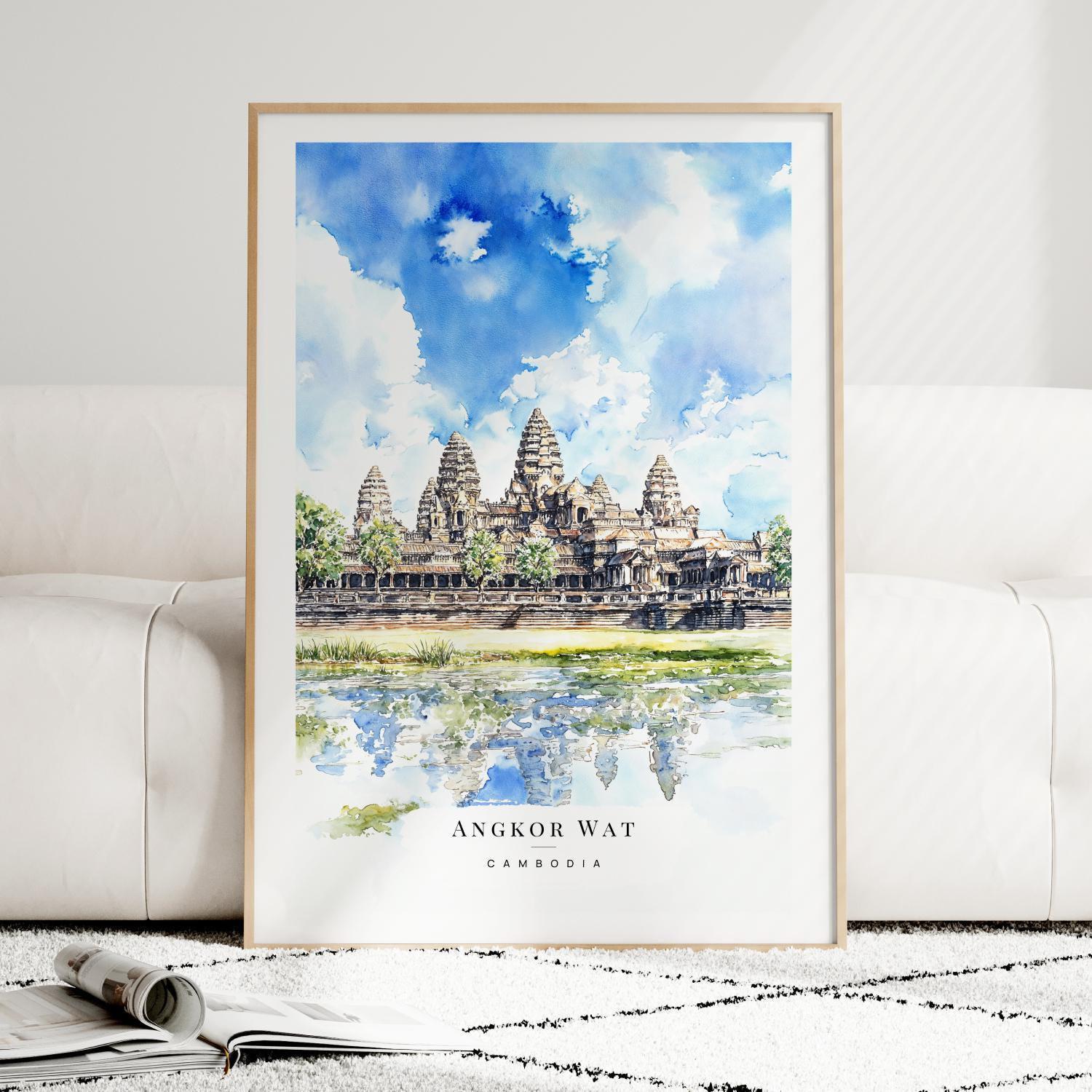 アンコールワット水彩画プリント - カンボジア壁掛けアート