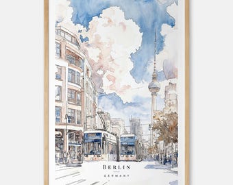 Berlin Watercolor Painting Art Print - Germany Travel Print featuring the Fernsehturm in Berlin - Travel Gift - Moving Gift - New Home Gift