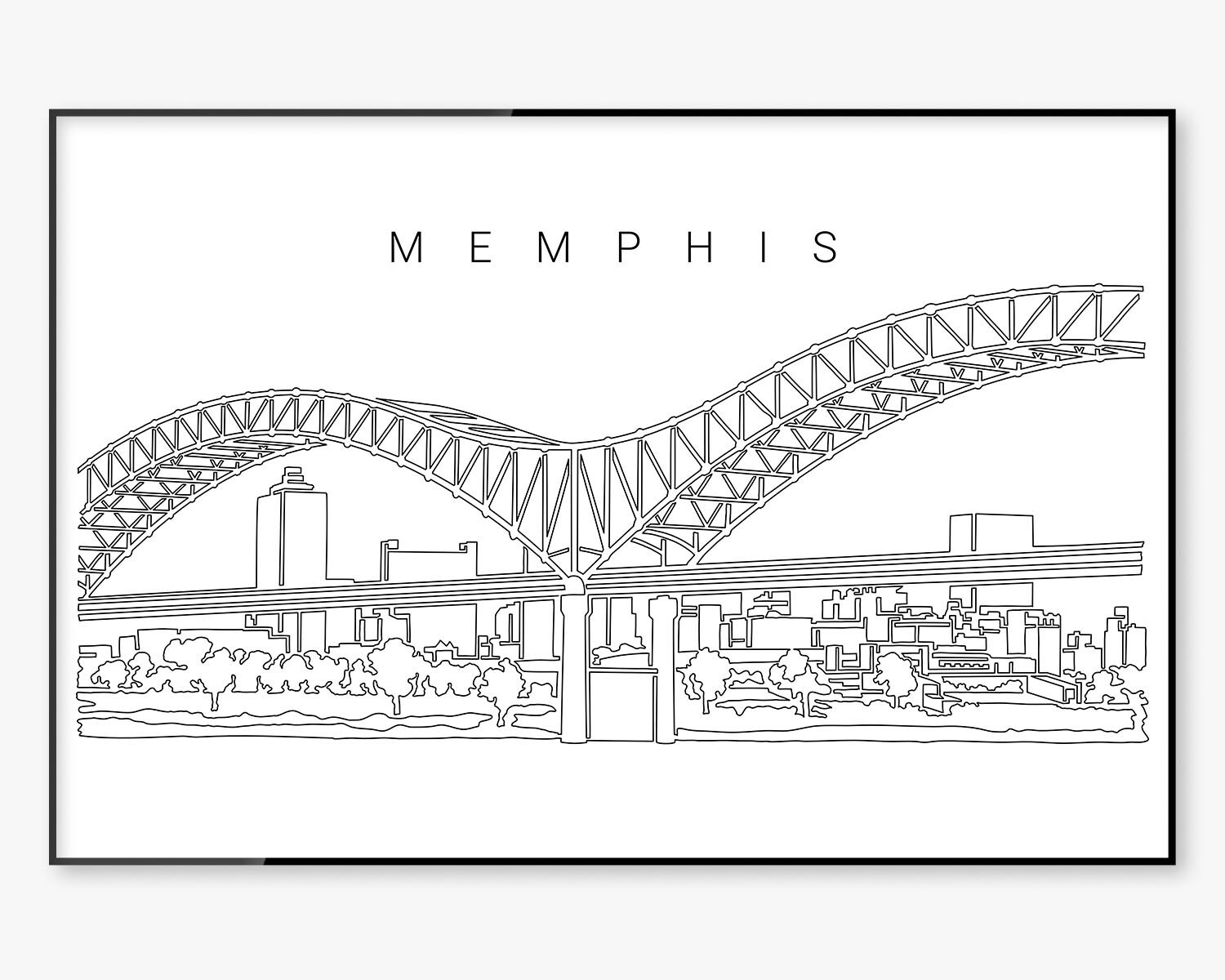 Memphis Art Print Memphis Wall Art With Skyline One Line Etsy