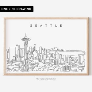 Seattle Art Print - Seattle Wall Art with Skyline One Line Drawing - Great Home Decor Gift for New Home or Office