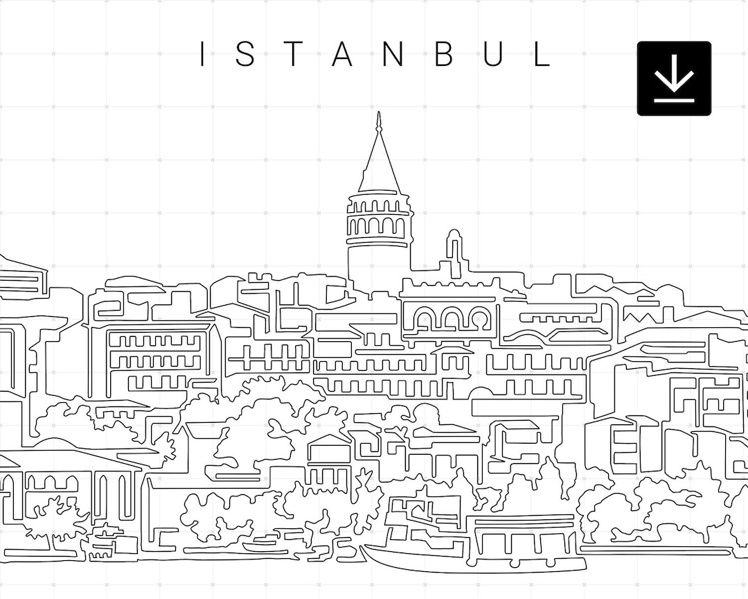 Istanbul Skyline Printable Wall Art Istanbul Turkey Digital Etsy