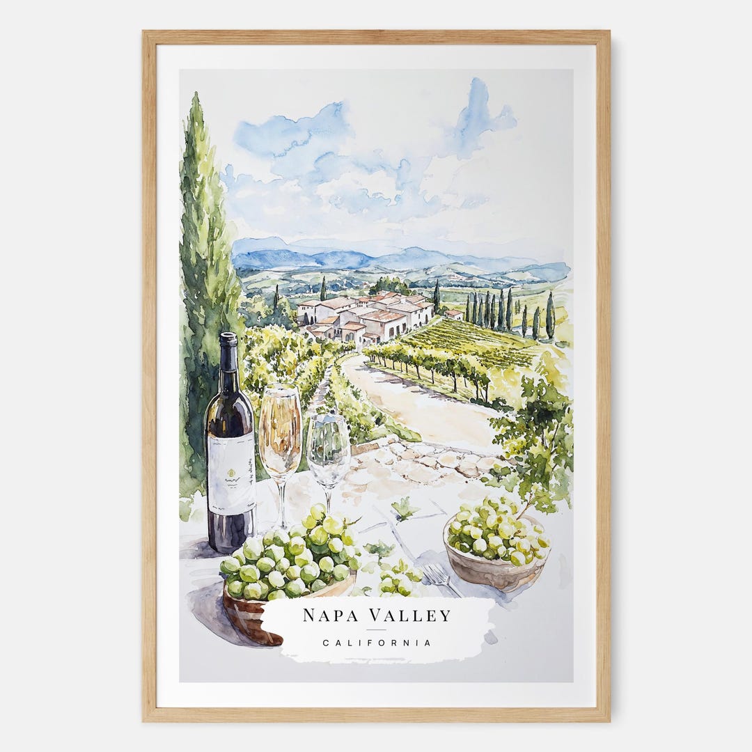 Napa Valley Watercolor Art Print - California Wall Art - USA Travel ...