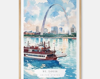 St. Louis Watercolor Art Print with Gateway Arch - St Louis Missouri Wall Art - USA Travel Print - Travel Gift - Moving Gift - New Home Gift