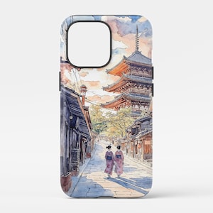 Kyoto Hokan-ji Temple Phone Case: Watercolor Art Design Featuring Iconic Japanese Architecture