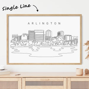 Framed Arlington VA Art Print - Arlington Skyline Wall Art With Cityscape One Line Drawing - Great Virginia Wall Decor Gift for New Home