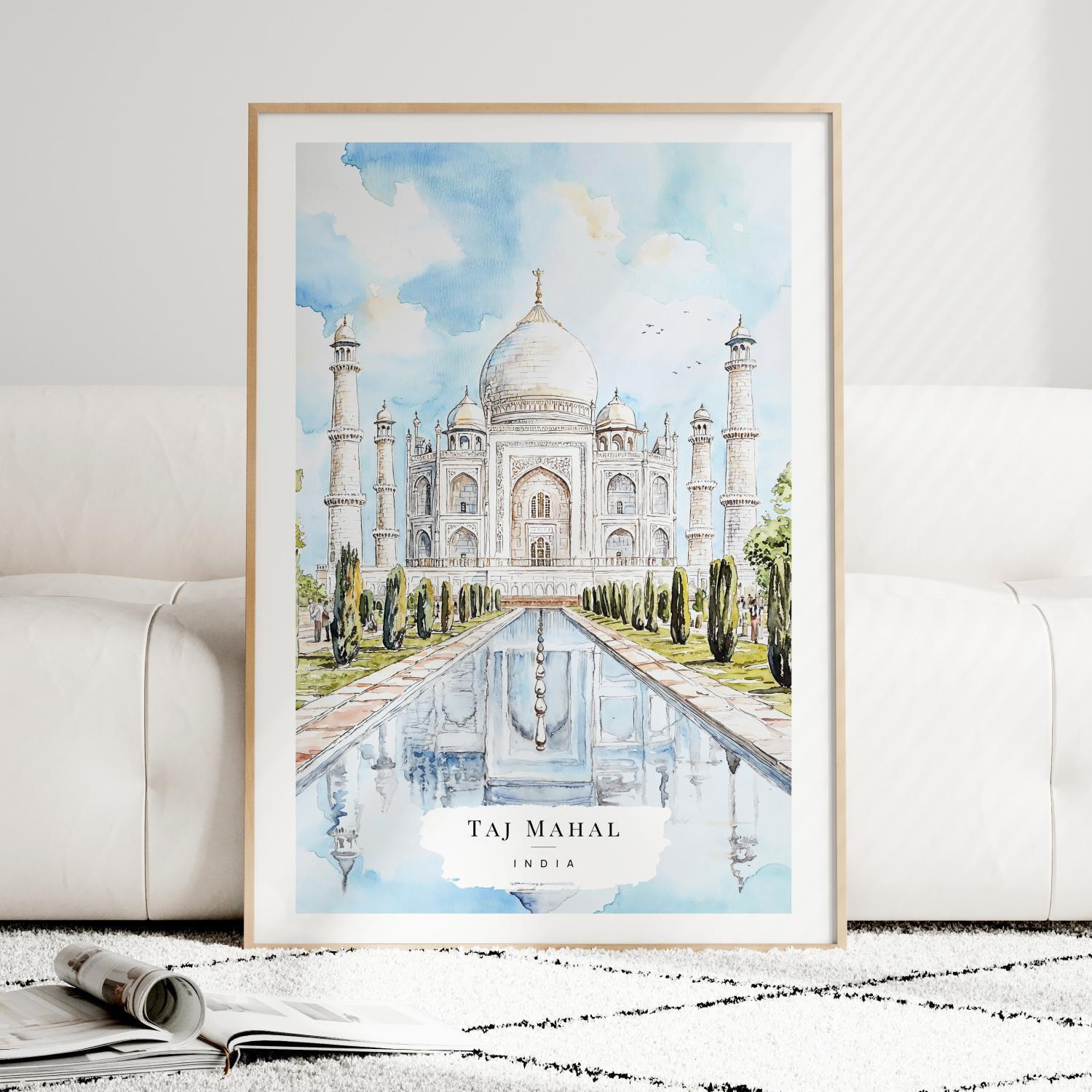 タージマハル水彩画プリント - タージマハル壁掛けアート - インド旅行