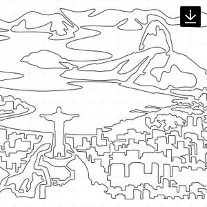 Rio De Janeiro Printable Wall Art - Rio De Janeiro Skyline Single Line Art - Digital Download - 100% Hand-Drawn - Instant Download