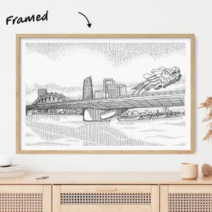 Arte de parede emoldurada Da Nang Vietnam - Impressão de arte do Vietnã com esboço da ponte do dragão de Da Nang - Presente de viagem vietnamita