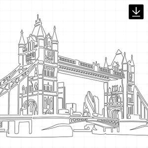 London Printable Wall Art - London Tower Bridge Single Line Art - Digital Download - 100% Hand-Drawn - Instant Download