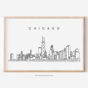Chicago Skyline Wall Art - Stampa artistica di Chicago - Poster di viaggio di Chicago con disegno di paesaggio urbano su una linea - Regalo per la nuova casa per trasloco o nuovo lavoro