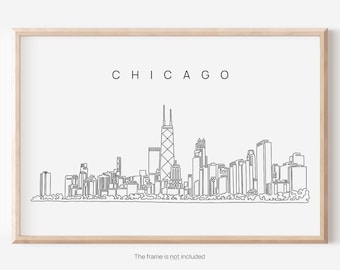 Chicago Skyline Wall Art - Chicago Art Print - Chicago Travel Poster with Cityscape One Line Drawing - New Home Gift for Moving or New Job