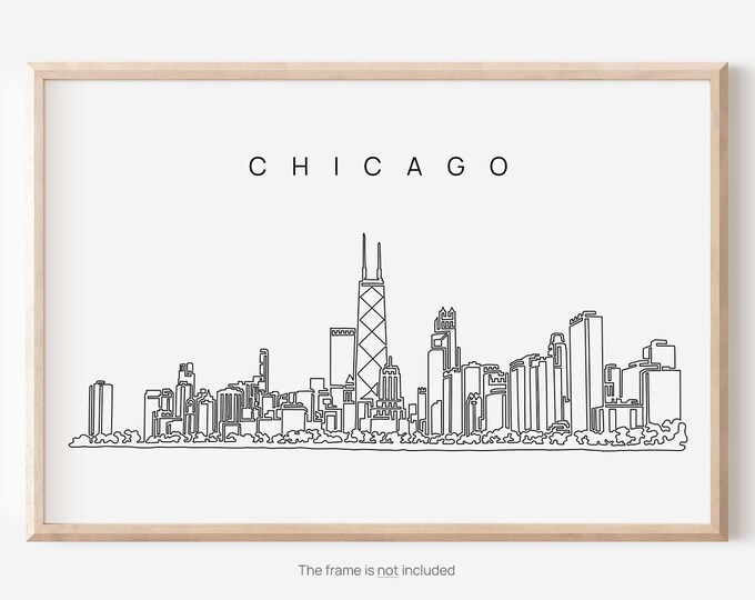 Chicago Skyline Wall Art - Chicago Art Print - Chicago Travel Poster with Cityscape One Line Drawing - New Home Gift for Moving or New Job