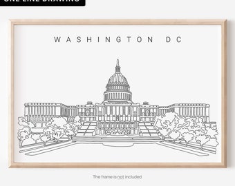Stampa artistica di Washington DC - Arte da parete di Washington DC con il Campidoglio come disegno a una linea
