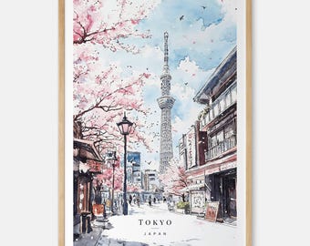Tokyo Skytree Watercolor Art Print - Tokyo Travel Wall Art - Japan Travel Gift - Moving Gift - New Home Gift