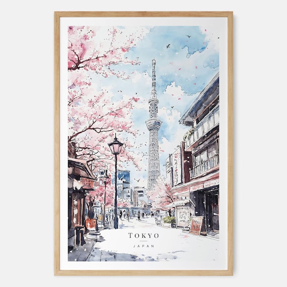 Tokyo Skytree Watercolor Art Print - Tokyo Travel Wall Art - Japan