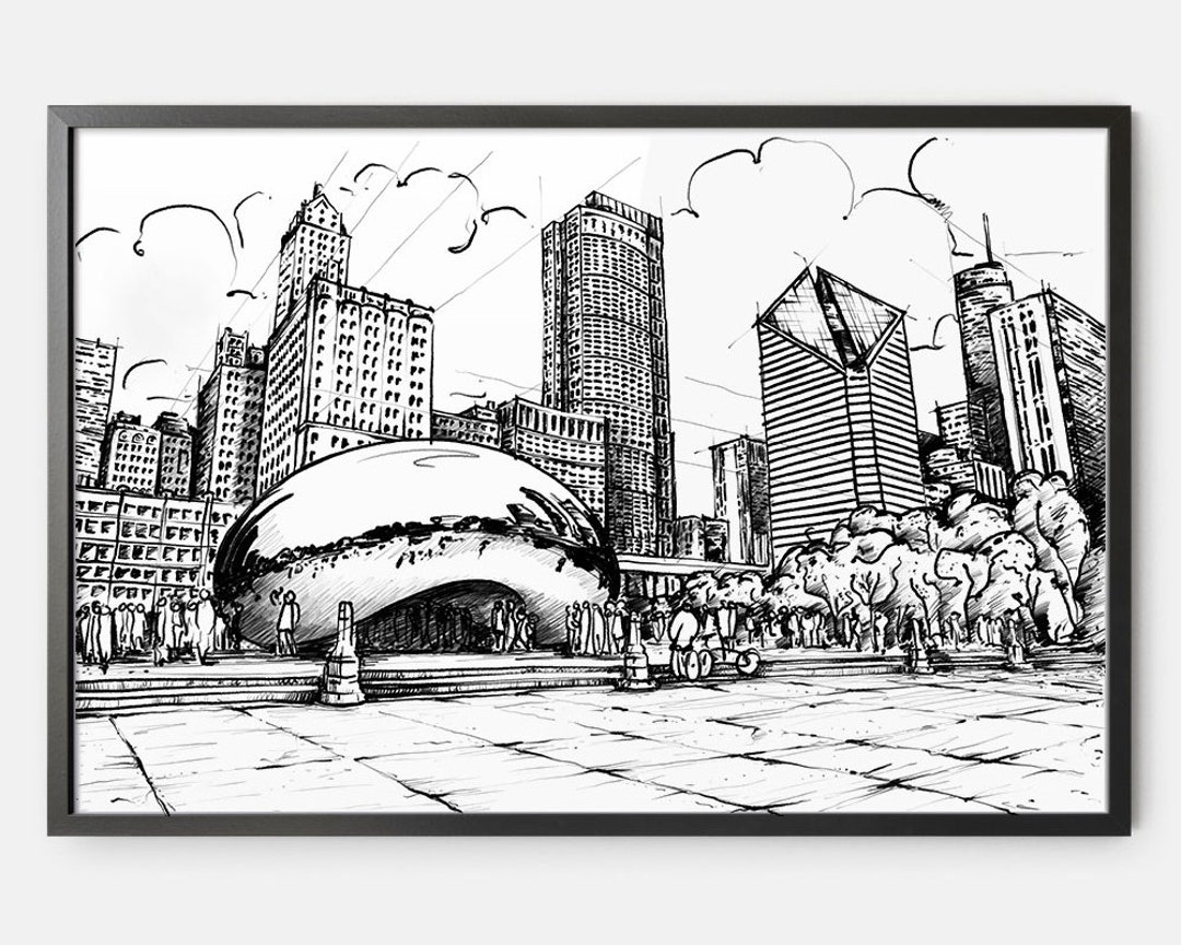 Framed Chicago Skyline Wall Decor Chicago Wall Art Prints Etsy