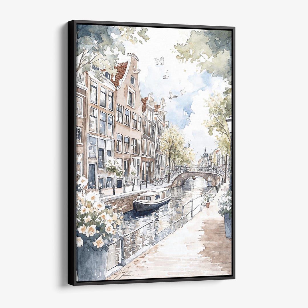 Amsterdam Canal Canvas Print: Watercolor Cityscape Wall Art - Etsy