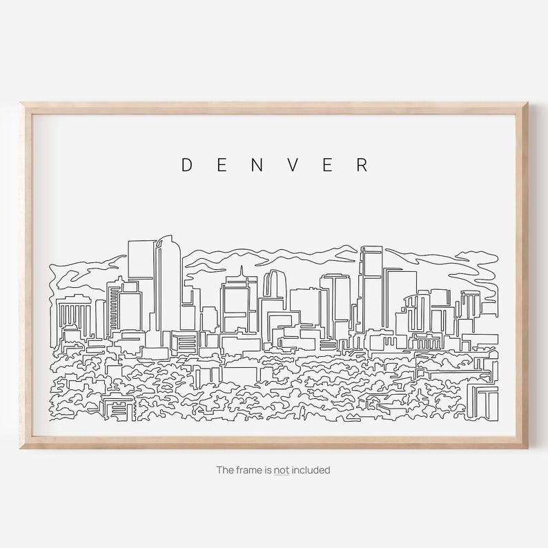 Denver Skyline Wall Art - Denver City Art Print - Denver Colorado Poster with One Line Drawing - Denver Wall Decor Moving Gift image 1