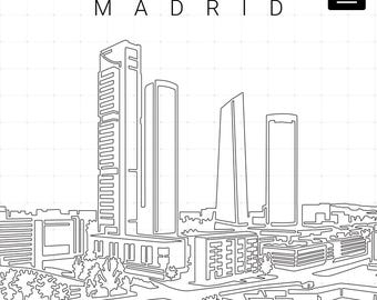 Madrid Spain Printable Wall Art - Madrid Skyline as Single Line Art - Digital Download - 100% Hand-Drawn - Instant Download