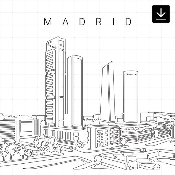 Madrid Spain Printable Wall Art - Madrid Skyline as Single Line