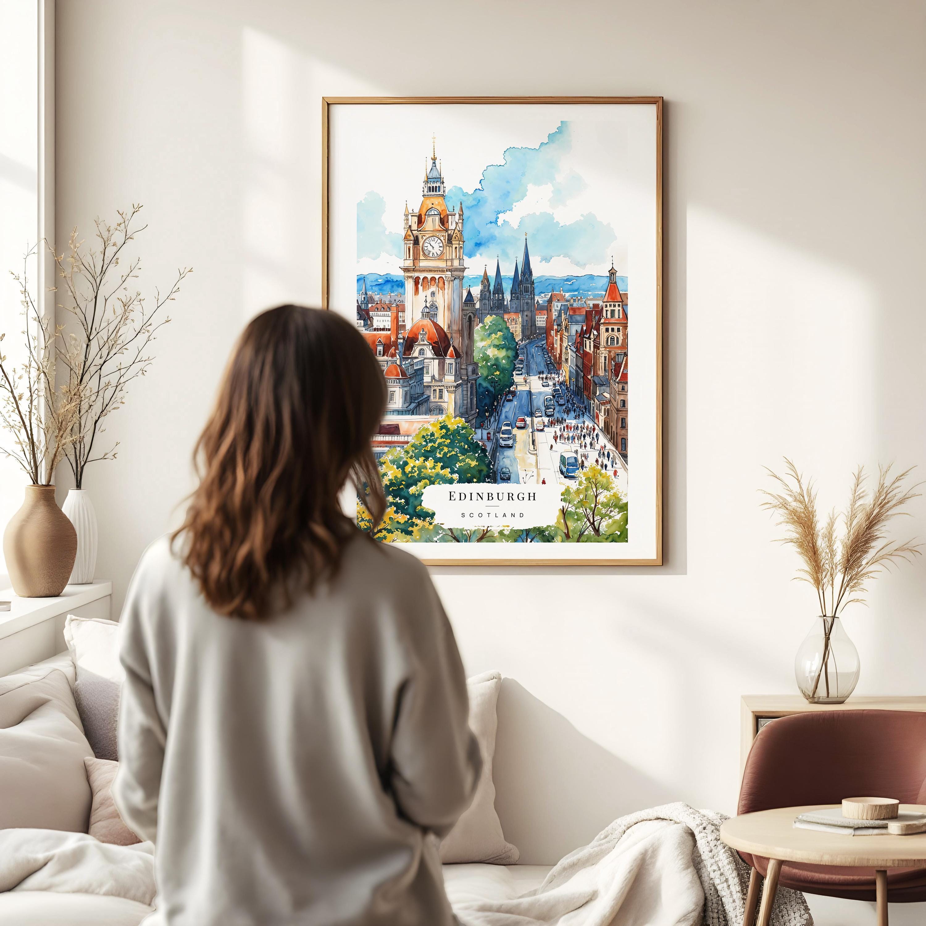 Edinburgh Skyline Watercolor Art Print - Scotland Wall Art - UK Travel ...