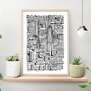 Abstract Buffalo NY Art Print - Hand-drawn Buffalo NY City Drawing in unique Line Art Style - Great Home Decor Gift image 2