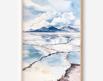 Salar de Uyuni Wall Art: Watercolor Digital Download for Home Decor
