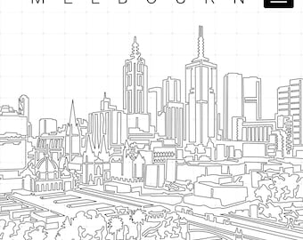 Melbourne Australia Printable Wall Art - Melbourne Skyline as Single Line Art - Digital Download - 100% Hand-Drawn - Instant Download