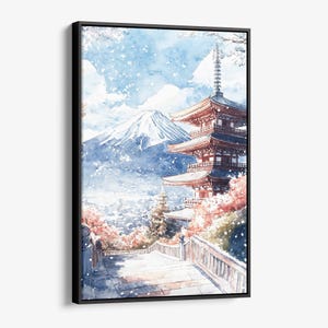 Mount Fuji Painting Japan Watercolor Art Print Mountain Sunrise