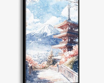 Mount Fuji Painting Japan Watercolor Art Print Mountain Sunrise