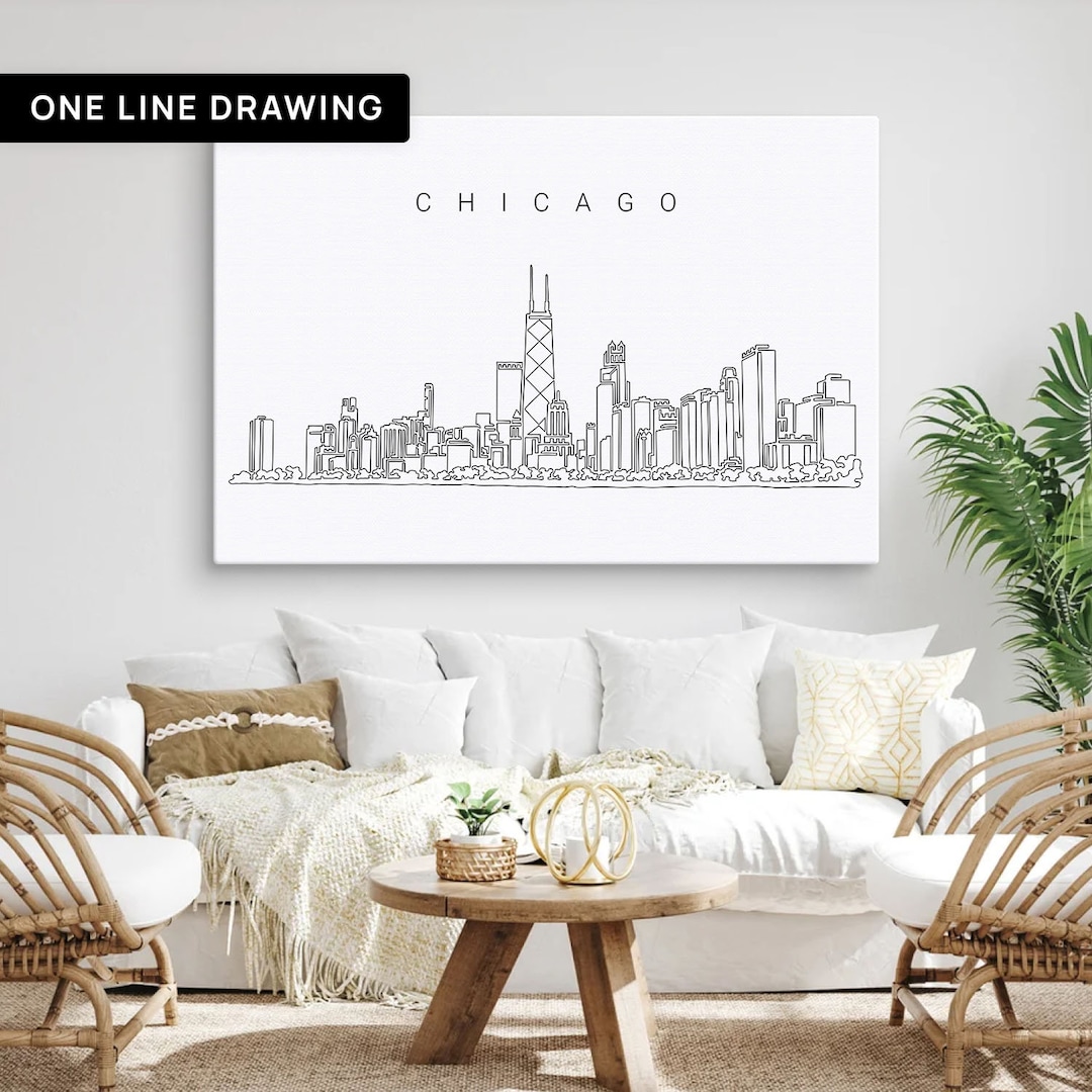 Chicago Canvas Wall Art Chicago Skyline Canvas Art Print Etsy