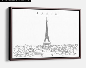 Paris Skyline Canvas Art Print - Paris Canvas Wall Art with Eiffel Tower One Line Drawing - Paris Wall Decor Gift