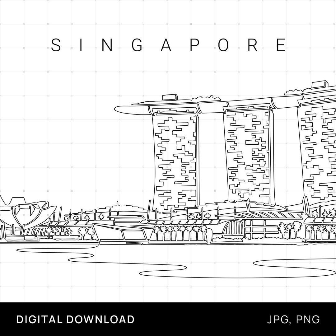 Singapore Skyline Printable Wall Art Singapore Digital Art Etsy