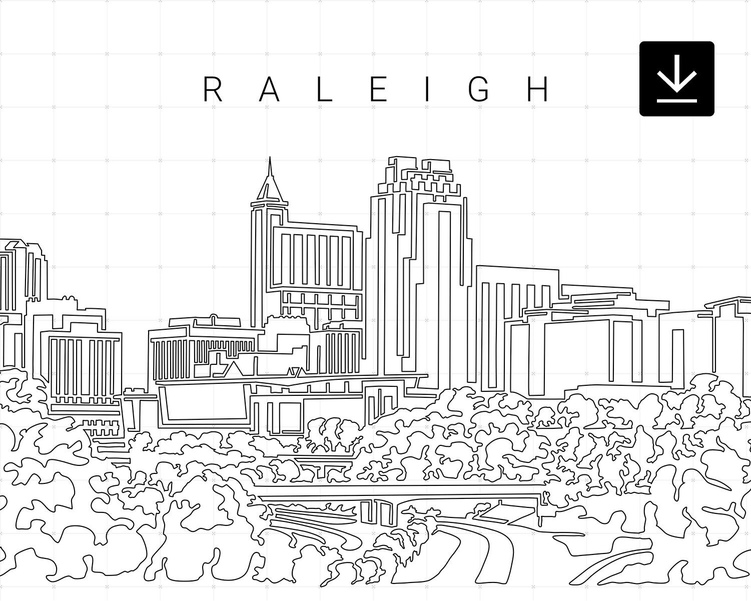 Raleigh Skyline Printable Wall Art Raleigh NC Digital Art Etsy