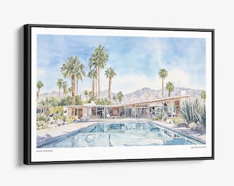 Palm Springs Aquarell Leinwanddruck: Mid-Century Modern Wandbild