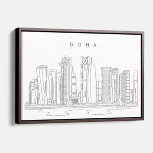 Doha Canvas Art Print - Doha Qatar Canvas Wall Art with Cityscape Single Line Art - Doha Wall Decor Gift for New Job or Moving Gift
