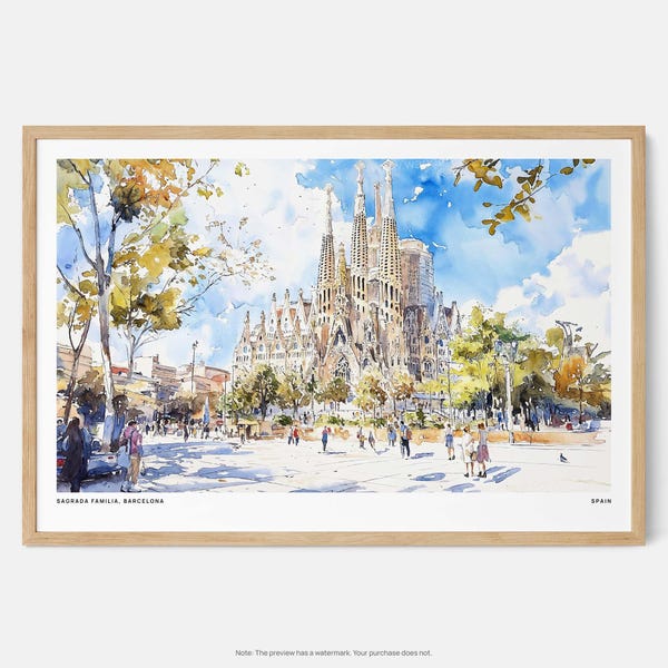 Sagrada Familia Watercolor Art Print: Barcelona Landmark Wall Decor
