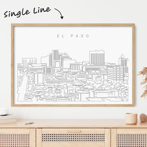 Framed El Paso Poster - Texas Wall Art with El Paso cityscape as One Line Drawing - Great Wall Decor Gift for New Home or New Job