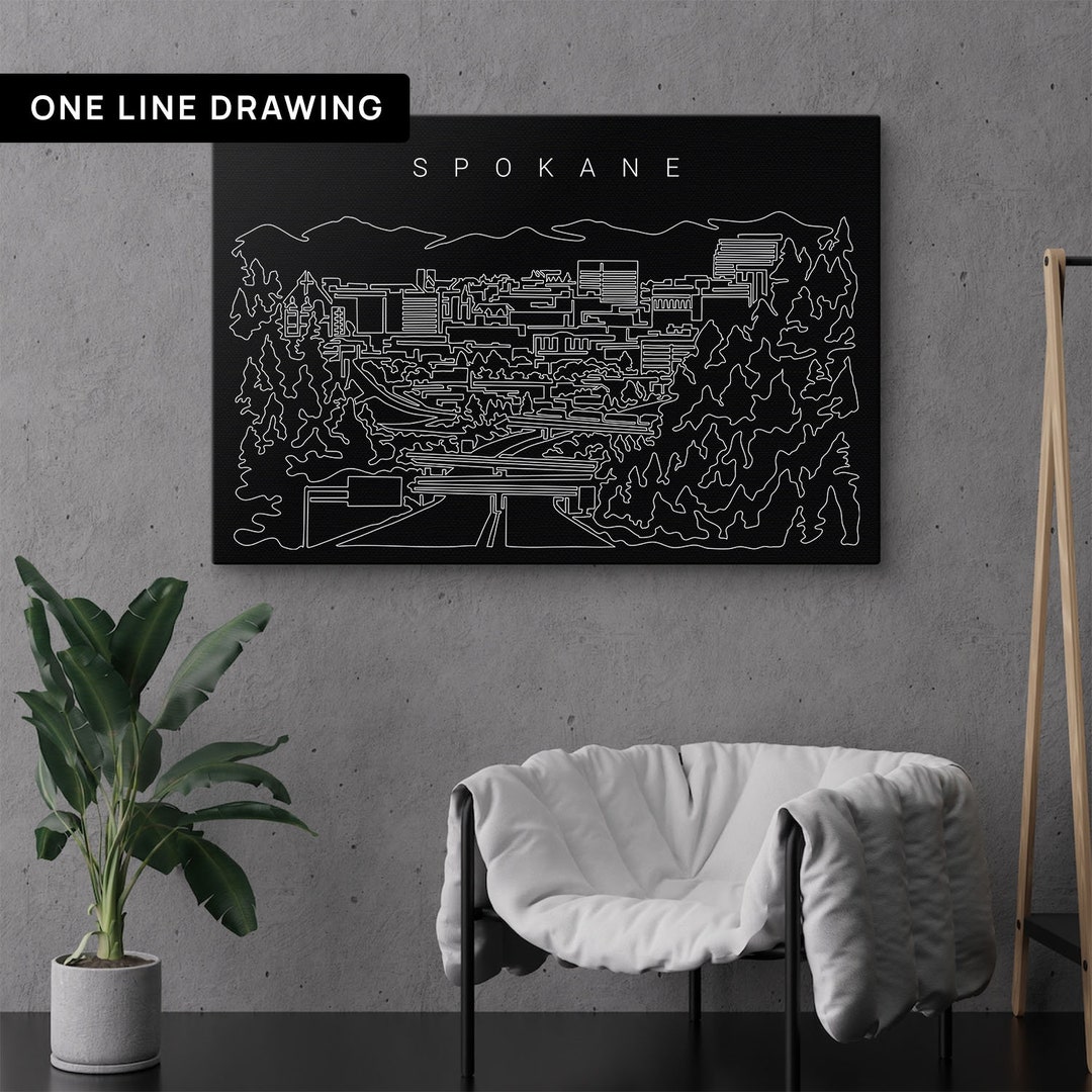 Spokane Canvas Art Print Spokane Skyline Wall Art Spokane Etsy