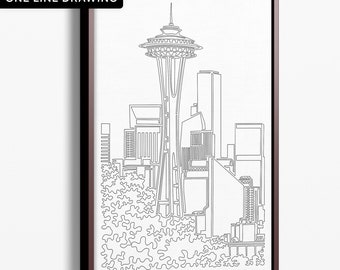 Seattle Canvas Art Print - Seattle Skyline One Line Drawing Canvas Wall Art - Seattle Wall Decor Gift - Housewarming Gift - New Home Gift